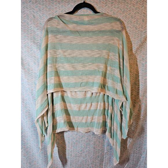 Soft Surroundings Womens teal/cream Stripe Open Round Neck Poncho ONE SIZE - Picture 5 of 5